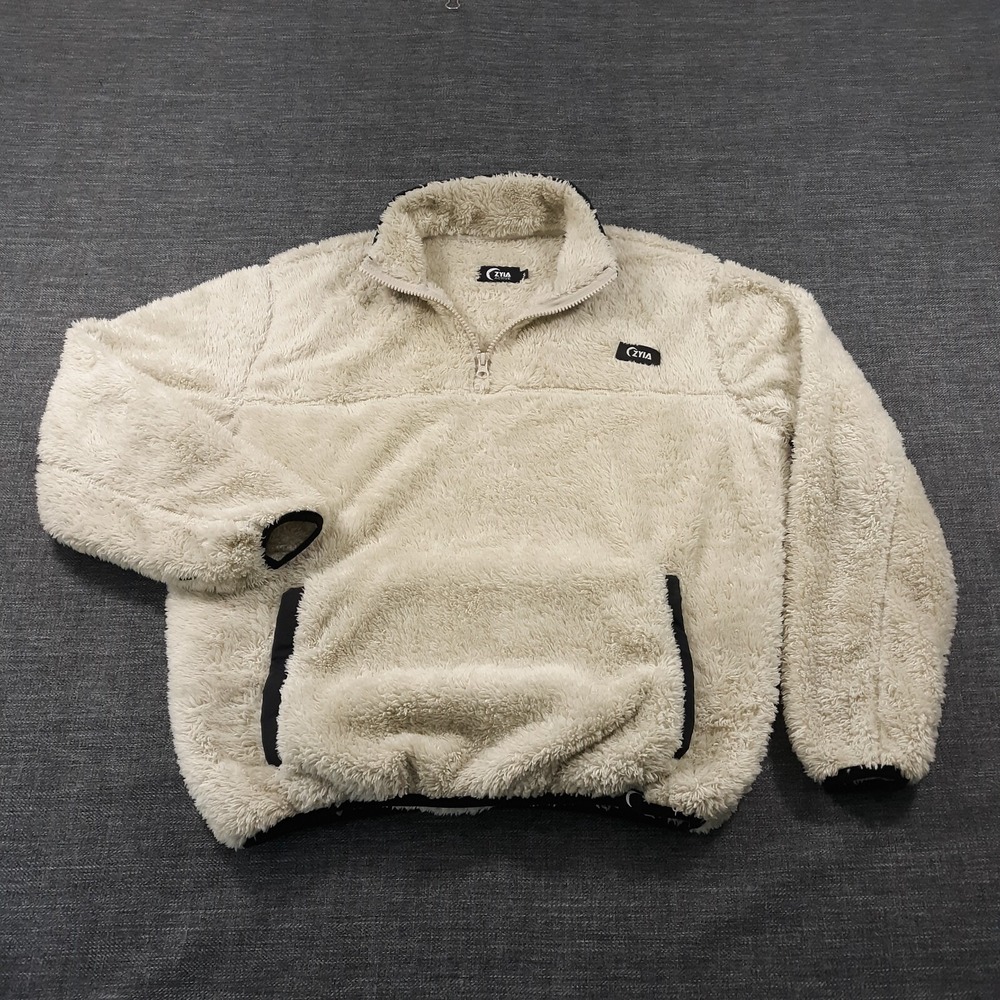ZYIA‎ Active Sweater Womens Size Small Beige Sherpa Fleece 1/4 Zip Cozy Warm